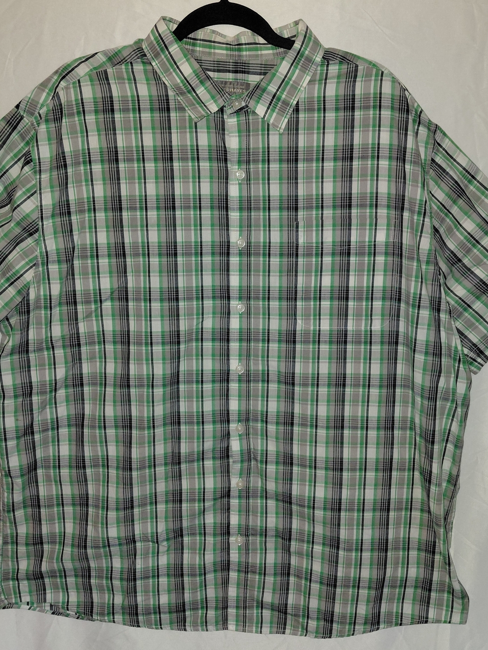 Denver Hayes Green and Black Plaid Short-Sleeve Button-Down Shirt #